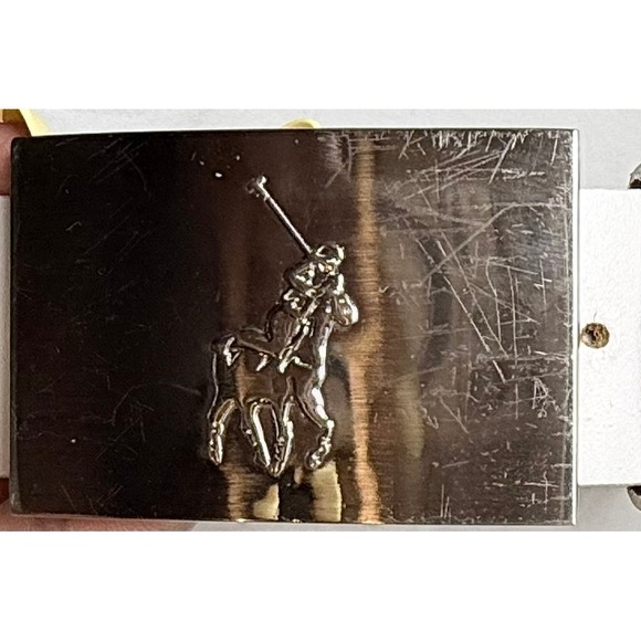Polo Ralph Lauren Leather‎ Belt Women 36 White Good Silver Pony Plaque H4013 main image 8